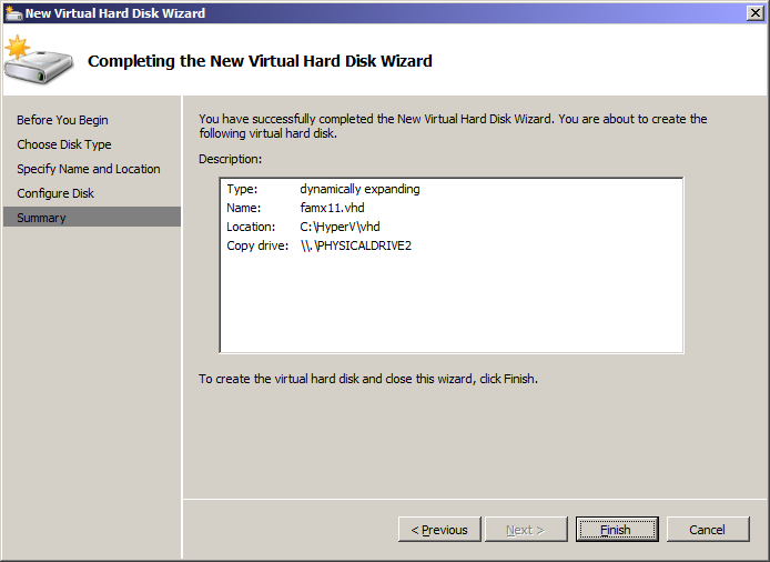 HyperV V2V Passthrough Disk to VHD Image.